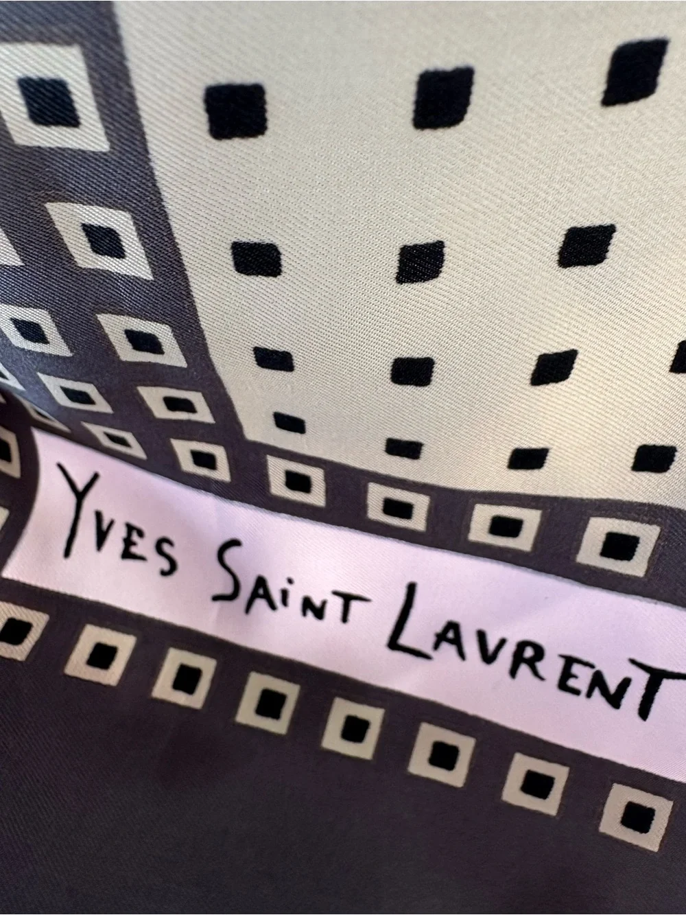 Vintage Yves Saint Laurent Silk Made in France Large Square Geo Print Scarf